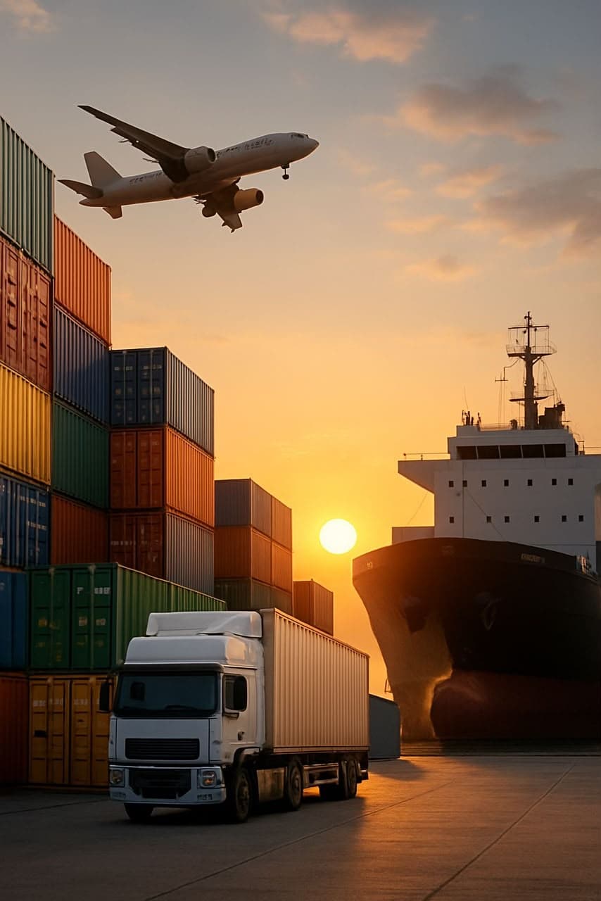 Global multimodal logistics, air, sea and road